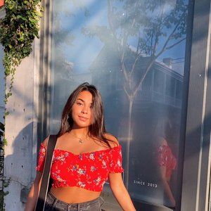 Victoria + Sophia Boutique Floral Off Shoulder Top in Red